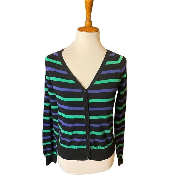 XXI Womens Cardigan Sweater Stripe Long Sleeve Button Front V Neck Blue Large - Picture 8 of 8